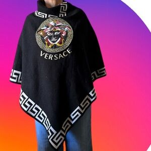 Versace Black and white gray cape/poncho with embroidery and sequins